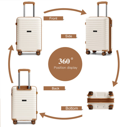 Kono Hard Shell Scratch-Resistant PP Luggage with Cup Holder, TSA Lock & Expandable Design-Cabin Trolley For Travel (KSK2595) - Beige & Brown