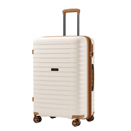 Kono Hard Shell Scratch-Resistant PP Luggage with Cup Holder, TSA Lock & Expandable Design-Cabin Trolley For Travel (KSK2595) - Beige & Brown