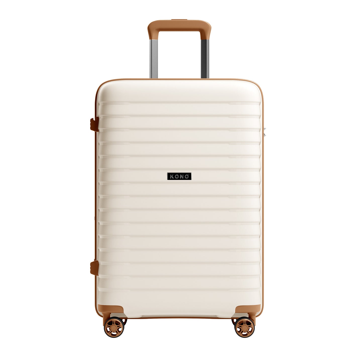 Kono Hard Shell Scratch-Resistant PP Luggage with Cup Holder, TSA Lock & Expandable Design-Cabin Trolley For Travel (KSK2595) - Beige & Brown