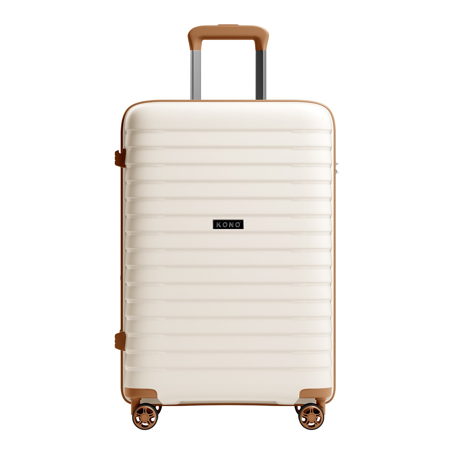 Kono Hard Shell Scratch-Resistant PP Luggage with Cup Holder, TSA Lock & Expandable Design-Cabin Trolley For Travel (KSK2595) - Beige & Brown