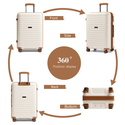 Kono Hard Shell Scratch-Resistant PP Luggage with Cup Holder, TSA Lock & Expandable Design-Cabin Trolley For Travel (KSK2595) - Beige & Brown