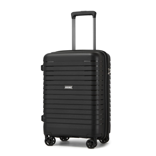Kono Hard Shell Scratch-Resistant PP Luggage with Cup Holder, TSA Lock & Expandable Design-Cabin Trolley For Travel (KSK2595) - Black