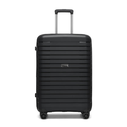 Kono Hard Shell Scratch-Resistant PP Luggage with Cup Holder, TSA Lock & Expandable Design-Cabin Trolley For Travel (KSK2595) - Black