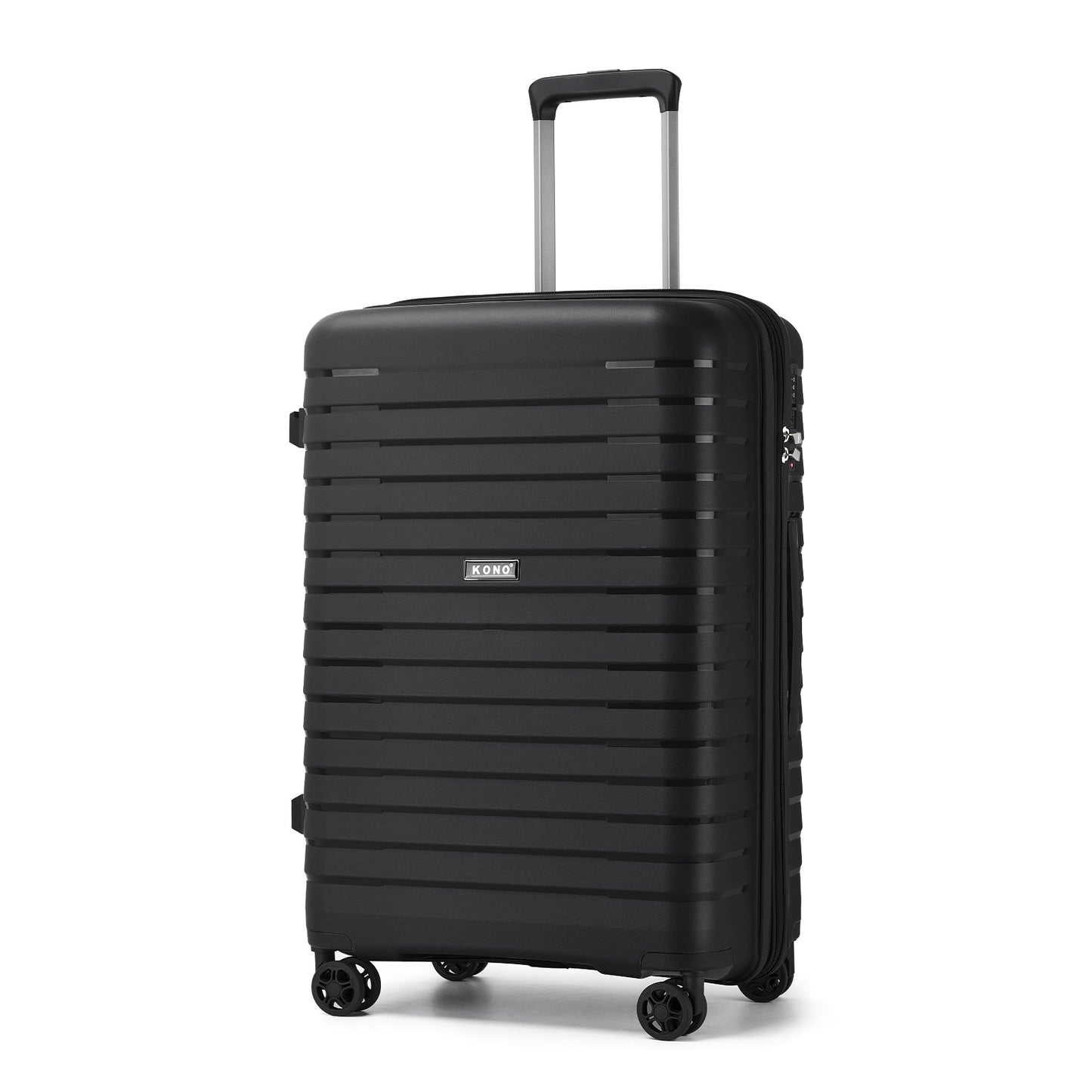 Kono Hard Shell Scratch-Resistant PP Luggage with Cup Holder, TSA Lock & Expandable Design-Cabin Trolley For Travel (KSK2595) - Black