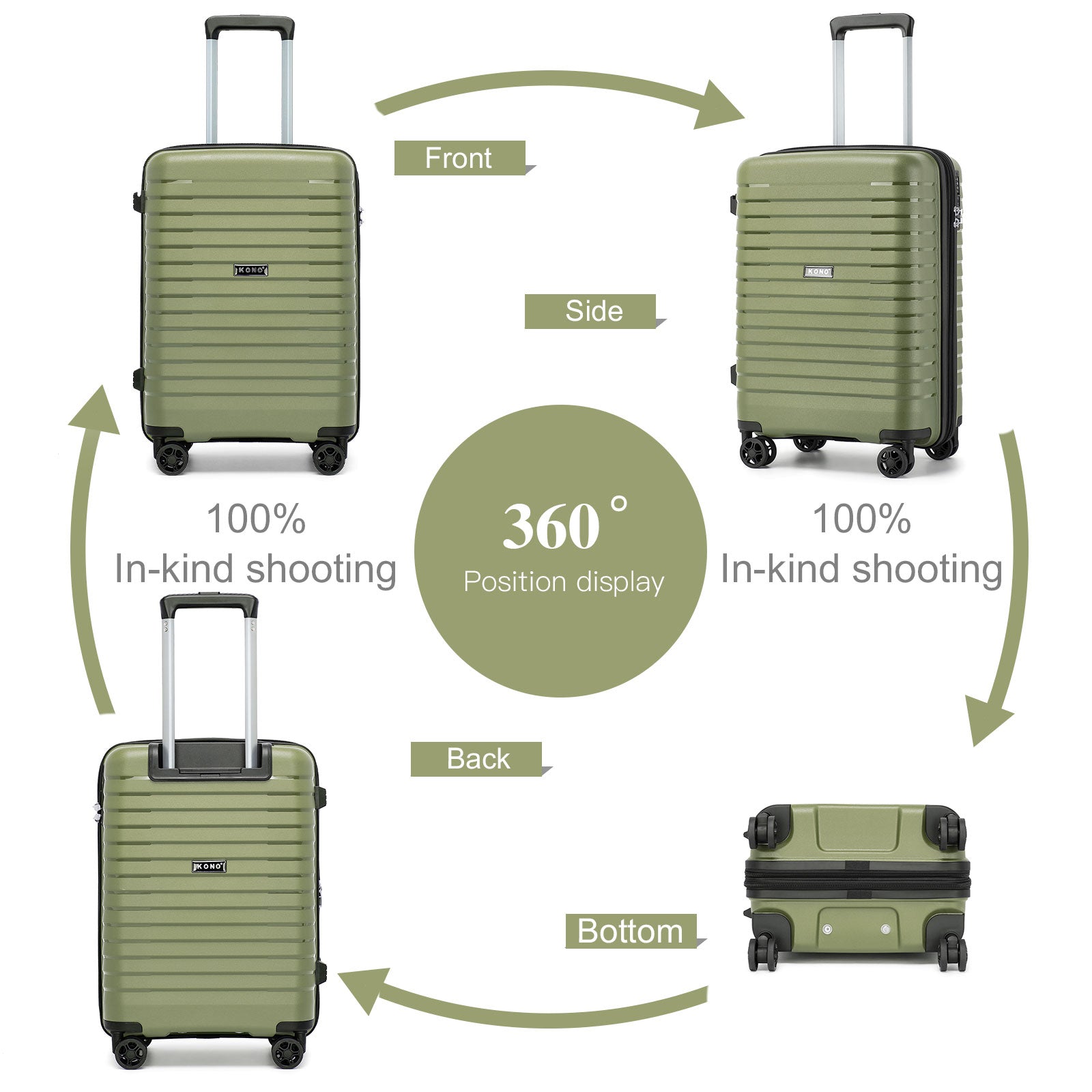 Kono Hard Shell Scratch-Resistant PP Luggage with Cup Holder, TSA Lock & Expandable Design-Cabin Trolley For Travel (KSK2595) - Green