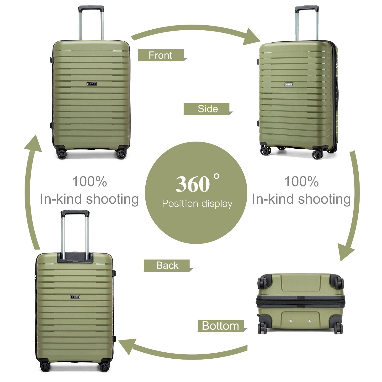 Kono Hard Shell Scratch-Resistant PP Luggage with Cup Holder, TSA Lock & Expandable Design-Cabin Trolley For Travel (KSK2595) - Green