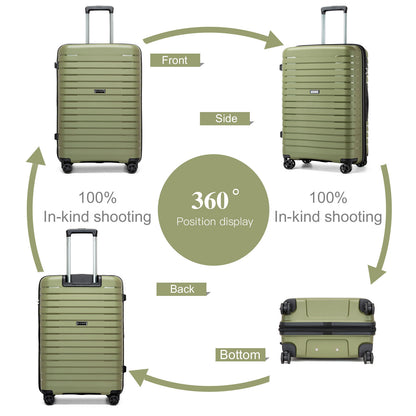 Kono Hard Shell Scratch-Resistant PP Luggage with Cup Holder, TSA Lock & Expandable Design-Cabin Trolley For Travel (KSK2595) - Green