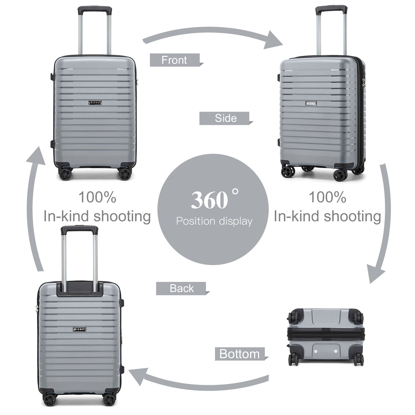 Kono Hard Shell Scratch-Resistant PP Luggage with Cup Holder, TSA Lock & Expandable Design-Cabin Trolley For Travel (KSK2595) - Grey