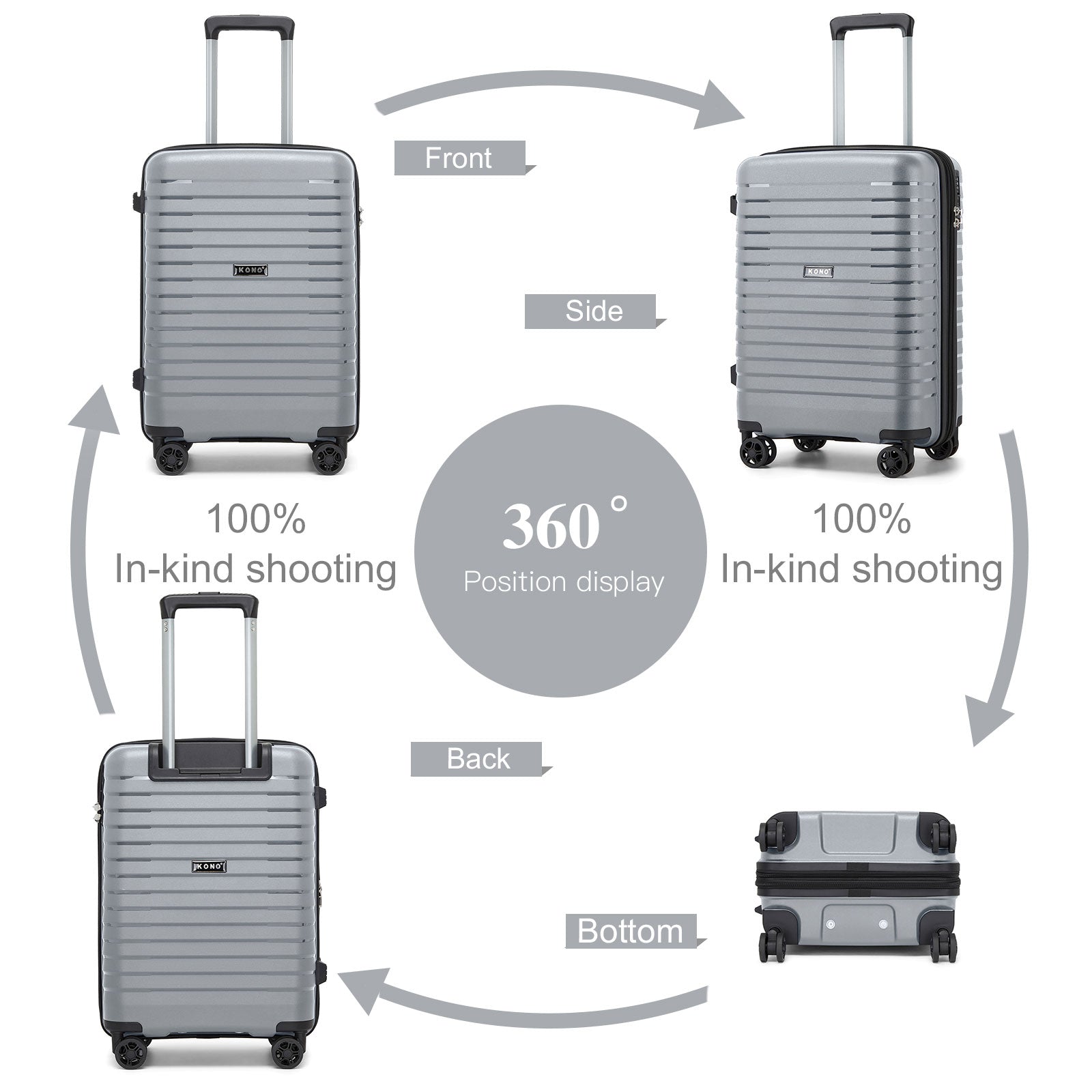 Kono Hard Shell Scratch-Resistant PP Luggage with Cup Holder, TSA Lock & Expandable Design-Cabin Trolley For Travel (KSK2595) - Grey