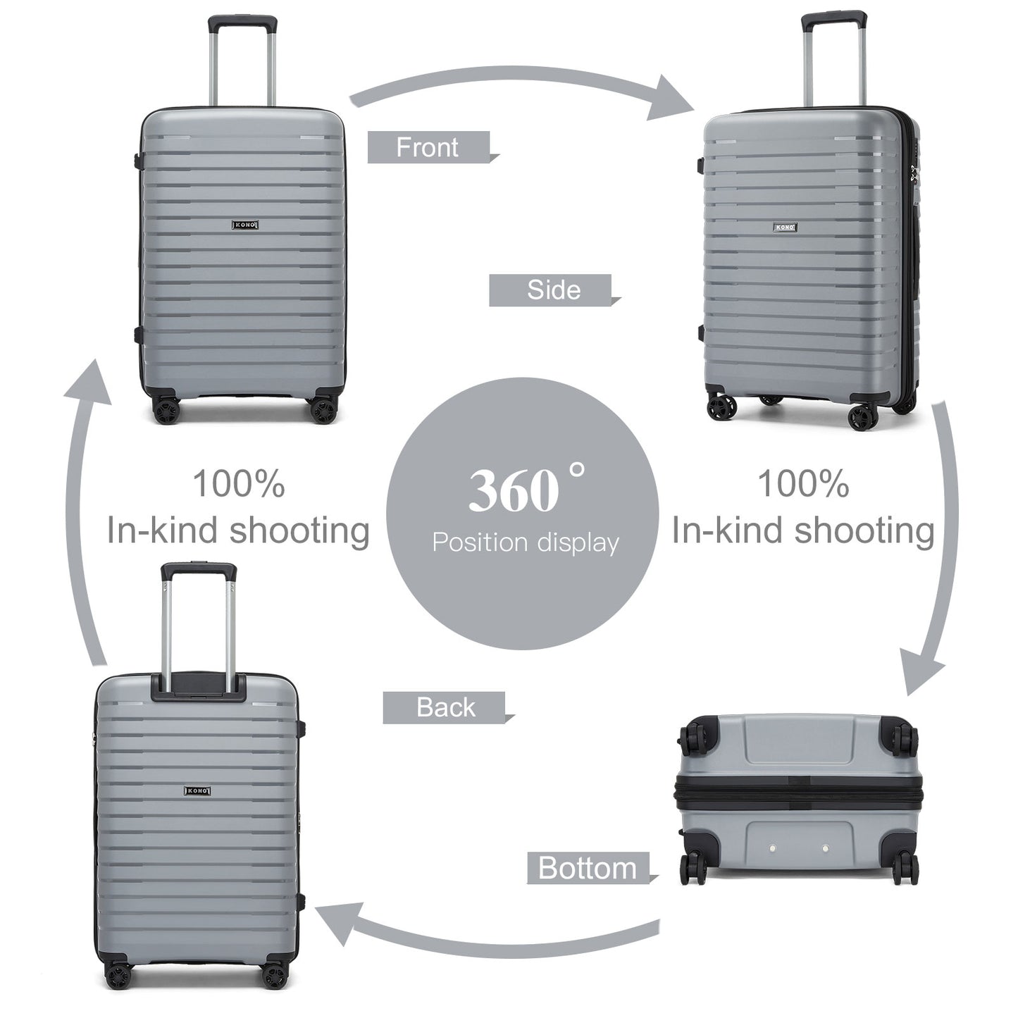 Kono Hard Shell Scratch-Resistant PP Luggage with Cup Holder, TSA Lock & Expandable Design-Cabin Trolley For Travel (KSK2595) - Grey