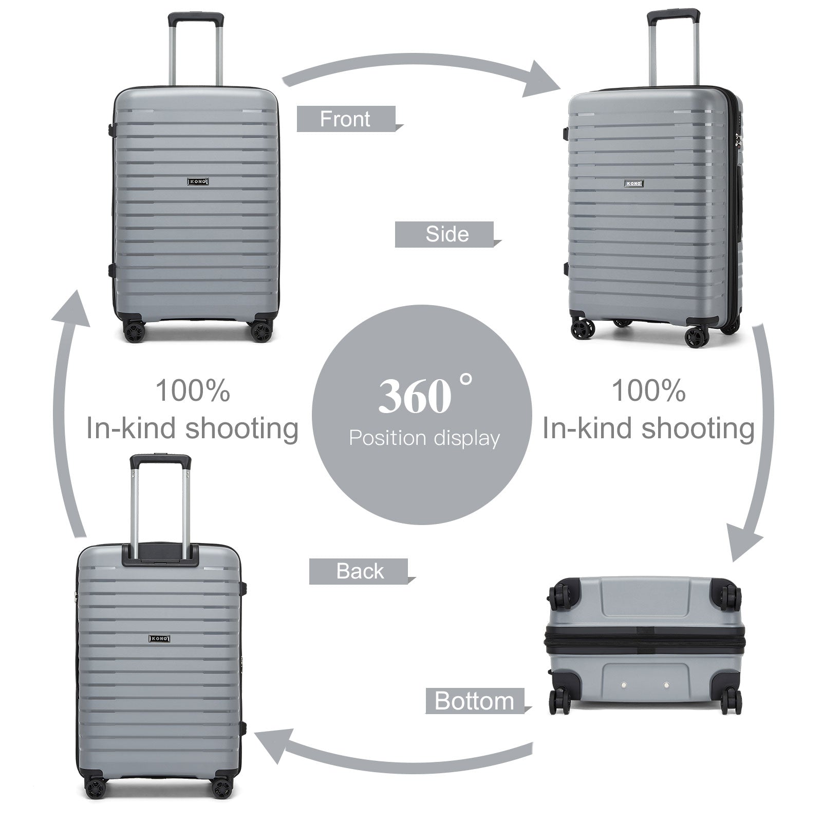 Kono Hard Shell Scratch-Resistant PP Luggage with Cup Holder, TSA Lock & Expandable Design-Cabin Trolley For Travel (KSK2595) - Grey