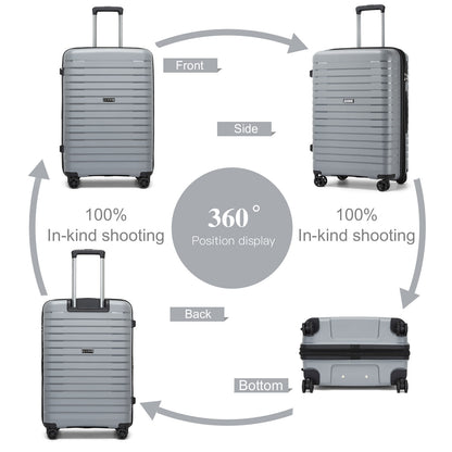 Kono Hard Shell Scratch-Resistant PP Luggage with Cup Holder, TSA Lock & Expandable Design-Cabin Trolley For Travel (KSK2595) - Grey