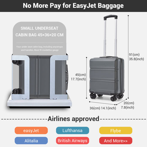 ABS Hard Shell Under-Seat Cabin Suitcase with Spinner Wheels – Grey
