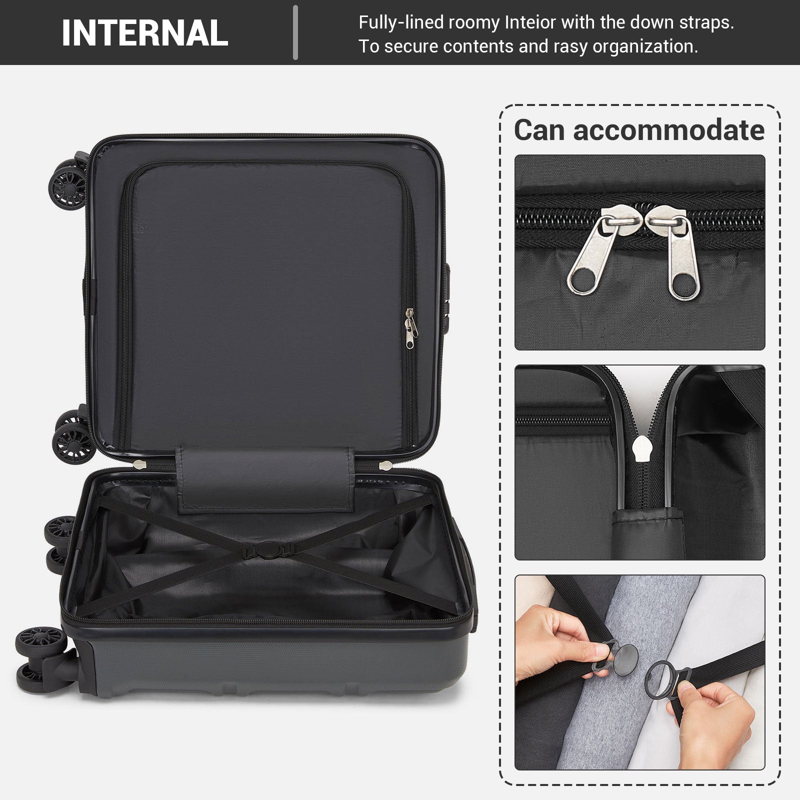 ABS Hard Shell Under-Seat Cabin Suitcase with Spinner Wheels – Grey