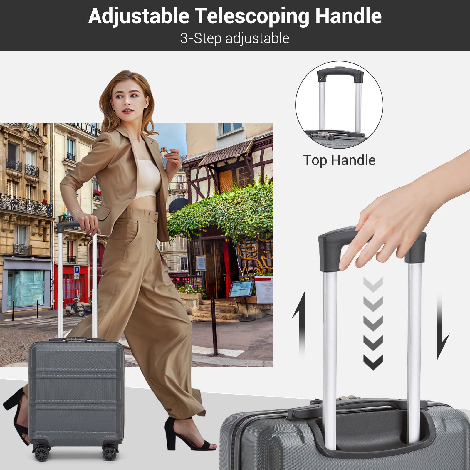 ABS Hard Shell Under-Seat Cabin Suitcase with Spinner Wheels – Grey