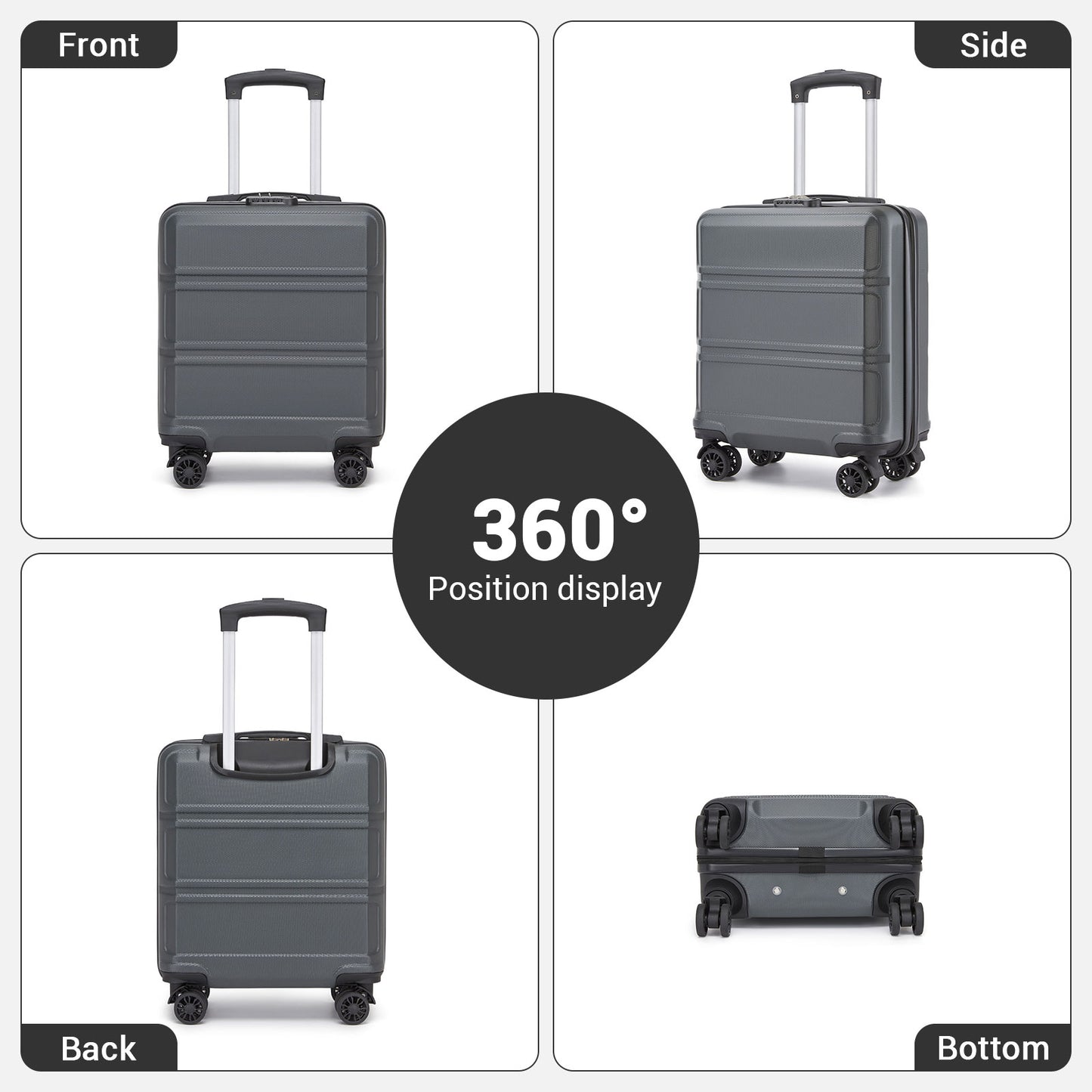 Kono ABS Hard Shell Under-Seat Cabin Suitcase with Spinner Wheels (KSK2596) - Grey