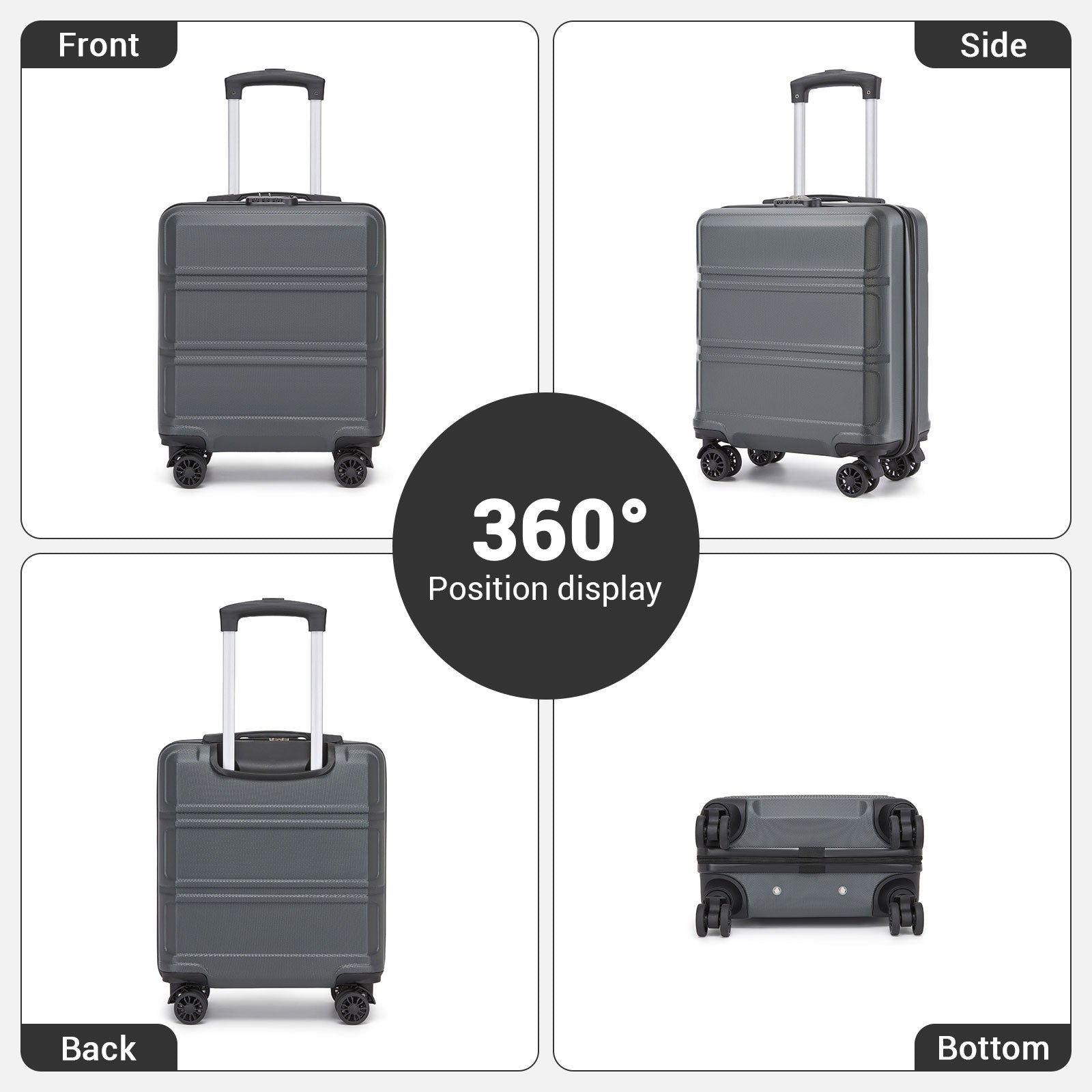 Kono ABS Hard Shell Under-Seat Cabin Suitcase with Spinner Wheels (KSK2596) - Grey