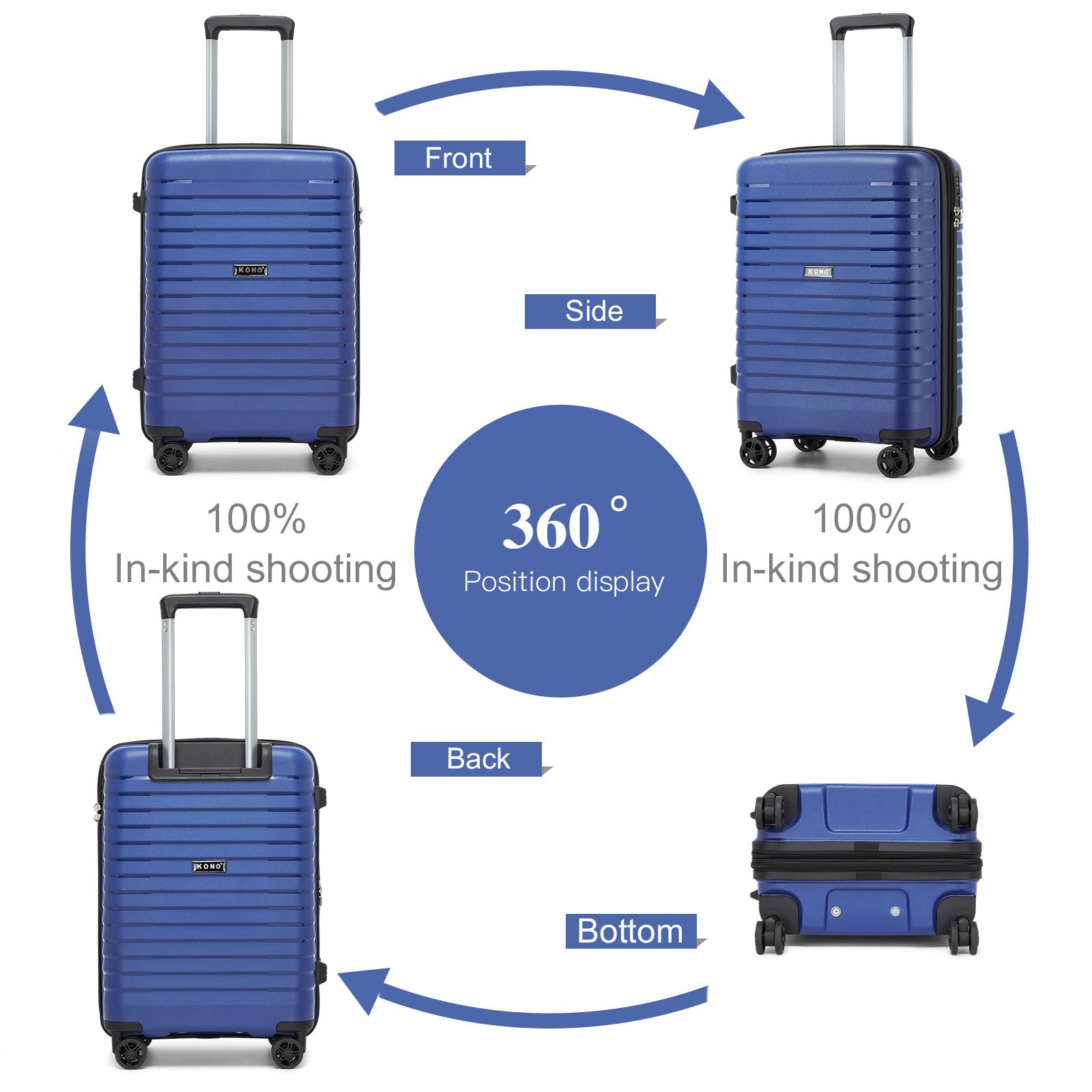 Kono Hard Shell Scratch-Resistant PP Luggage with Cup Holder, TSA Lock & Expandable Design-Cabin Trolley For Travel (KSK2595) - Navy