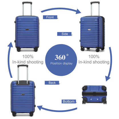 Kono Hard Shell Scratch-Resistant PP Luggage with Cup Holder, TSA Lock & Expandable Design-Cabin Trolley For Travel (KSK2595) - Navy