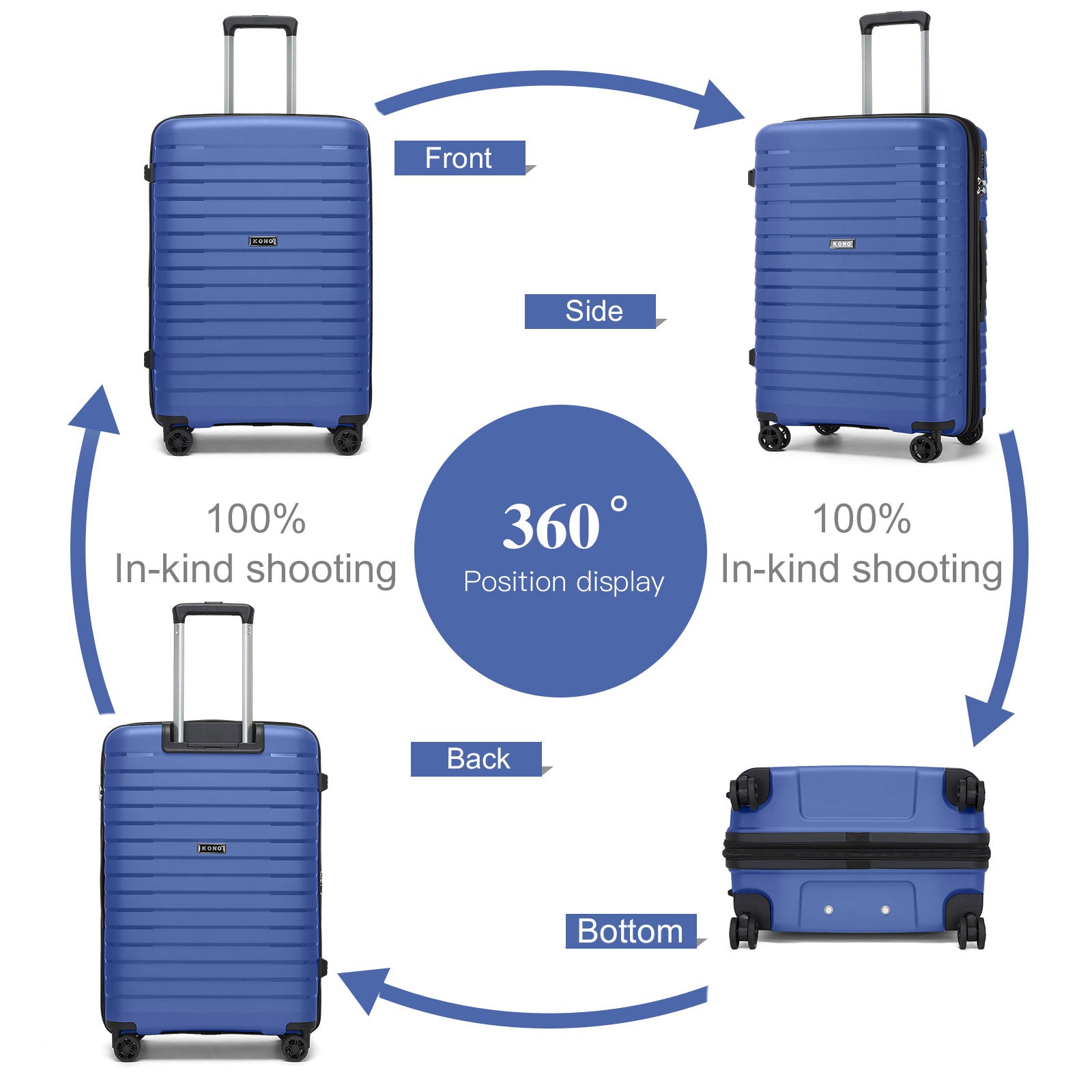 Kono Hard Shell Scratch-Resistant PP Luggage with Cup Holder, TSA Lock & Expandable Design-Cabin Trolley For Travel (KSK2595) - Navy