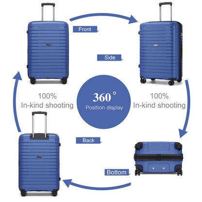 Kono Hard Shell Scratch-Resistant PP Luggage with Cup Holder, TSA Lock & Expandable Design-Cabin Trolley For Travel (KSK2595) - Navy