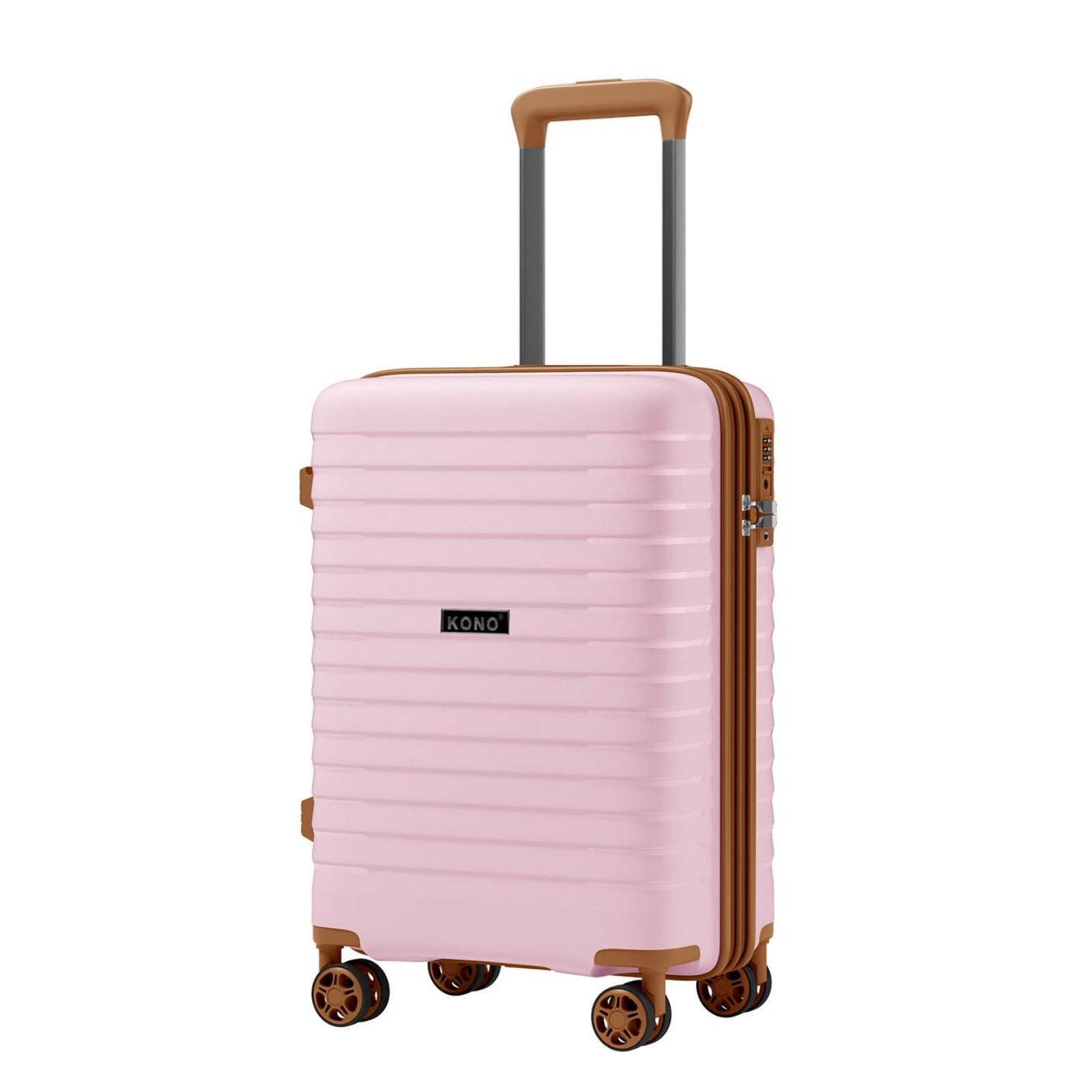 Kono Hard Shell Scratch-Resistant PP Luggage with Cup Holder, TSA Lock & Expandable Design-Cabin Trolley For Travel (KSK2595) - Pink & Brown