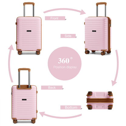 Kono Hard Shell Scratch-Resistant PP Luggage with Cup Holder, TSA Lock & Expandable Design-Cabin Trolley For Travel (KSK2595) - Pink & Brown