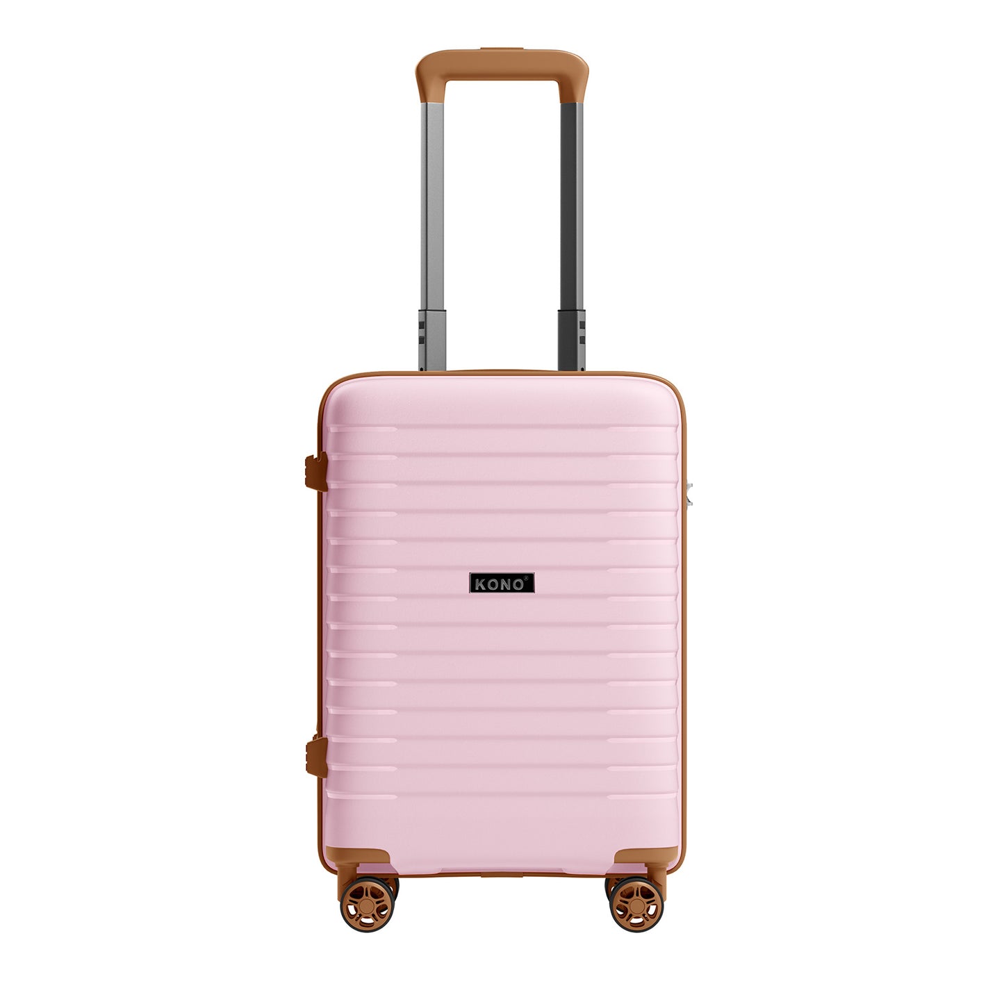 Kono Hard Shell Scratch-Resistant PP Luggage with Cup Holder, TSA Lock & Expandable Design-Cabin Trolley For Travel (KSK2595) - Pink & Brown