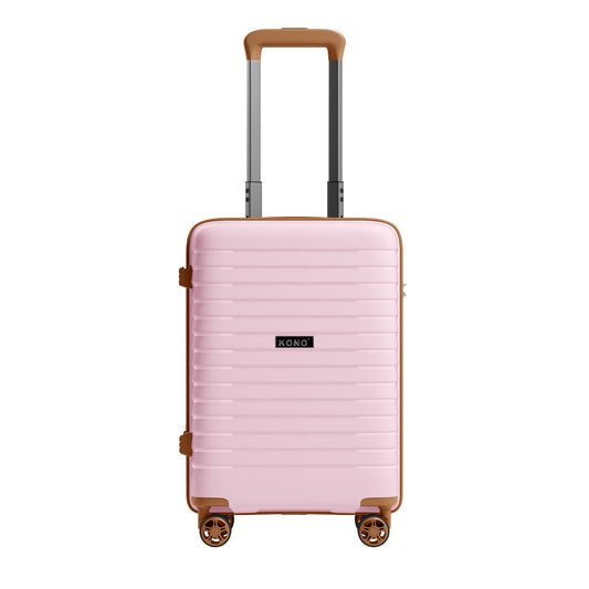 Kono Hard Shell Scratch-Resistant PP Luggage with Cup Holder, TSA Lock & Expandable Design-Cabin Trolley For Travel (KSK2595) - Pink & Brown