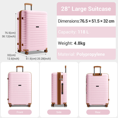 Kono Hard Shell Scratch-Resistant PP Luggage with Cup Holder, TSA Lock & Expandable Design-Cabin Trolley For Travel (KSK2595) - Pink & Brown