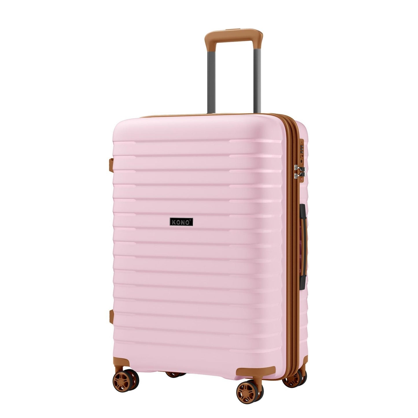Kono Hard Shell Scratch-Resistant PP Luggage with Cup Holder, TSA Lock & Expandable Design-Cabin Trolley For Travel (KSK2595) - Pink & Brown