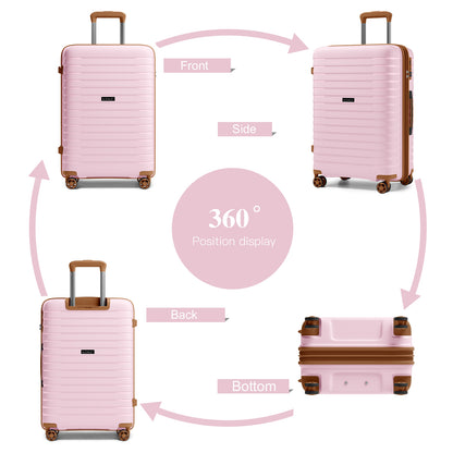 Kono Hard Shell Scratch-Resistant PP Luggage with Cup Holder, TSA Lock & Expandable Design-Cabin Trolley For Travel (KSK2595) - Pink & Brown