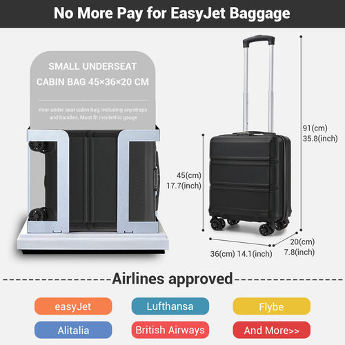 ABS Hard Shell Under-Seat Cabin Suitcase with Spinner Wheels – Black