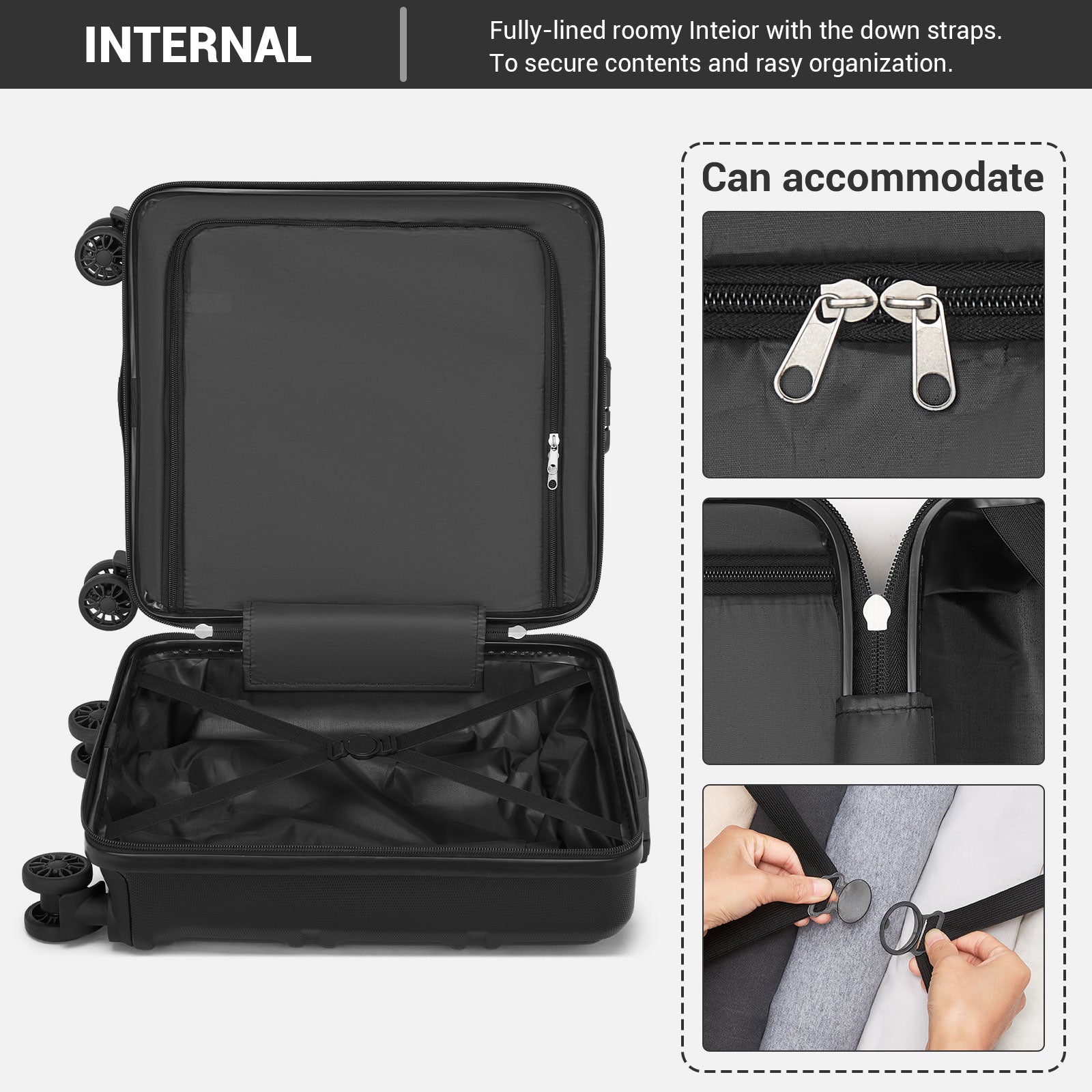 ABS Hard Shell Under-Seat Cabin Suitcase with Spinner Wheels – Black