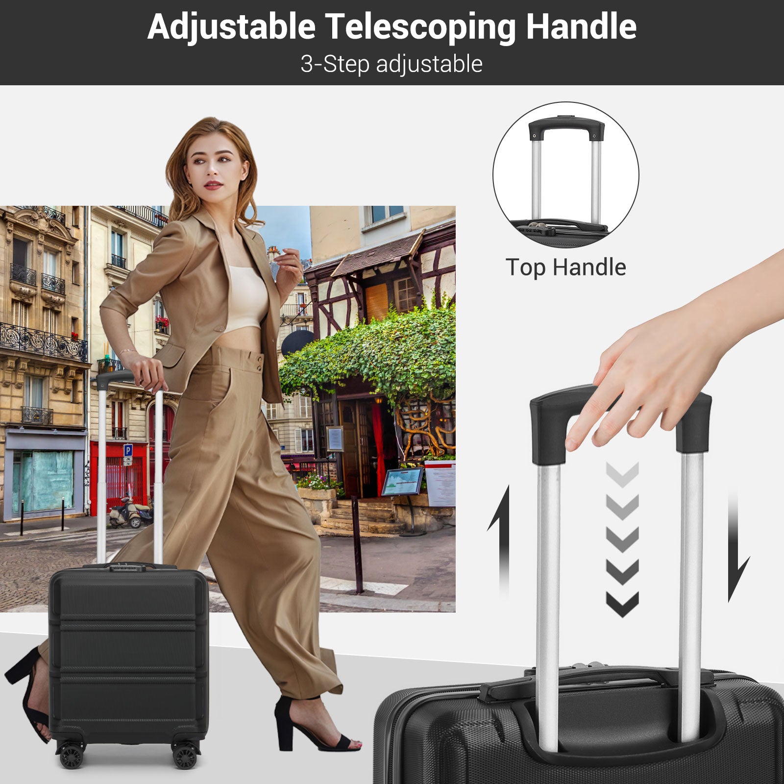 ABS Hard Shell Under-Seat Cabin Suitcase with Spinner Wheels – Black