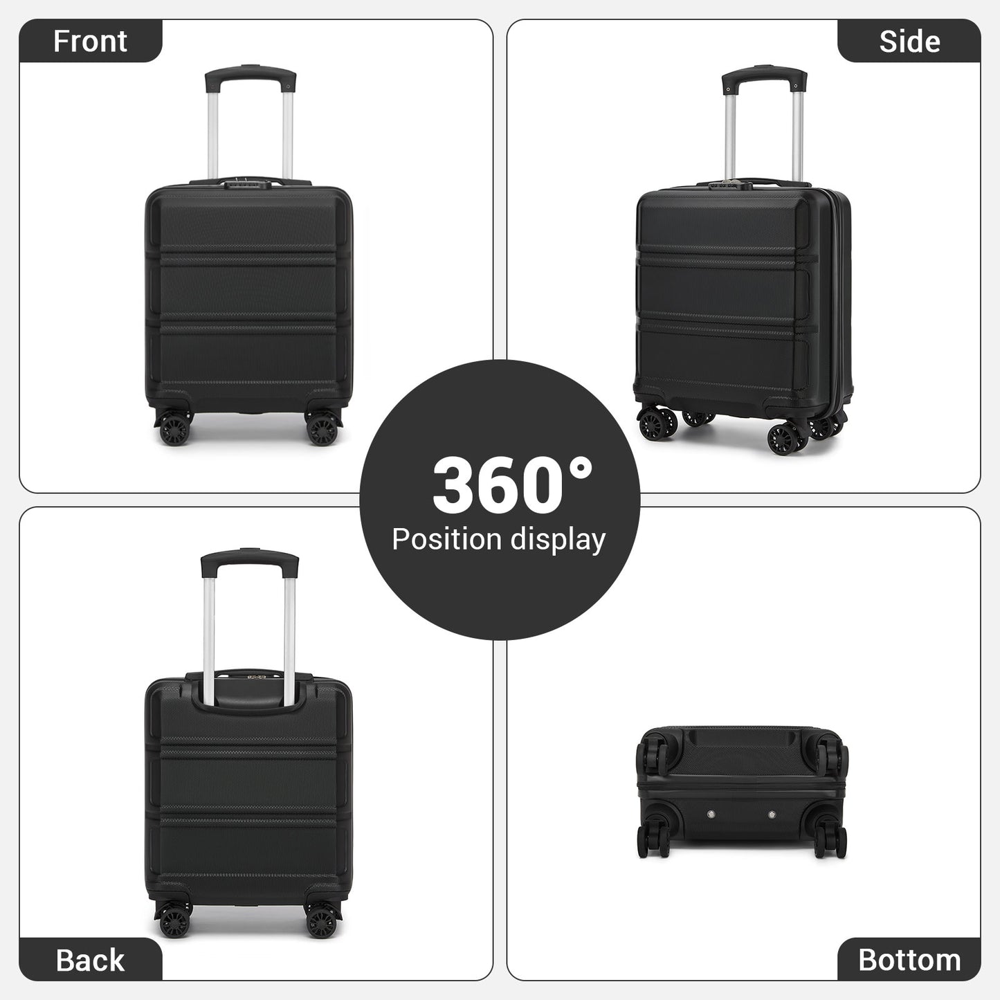 Kono ABS Hard Shell Under-Seat Cabin Suitcase with Spinner Wheels (KSK2596) - Black
