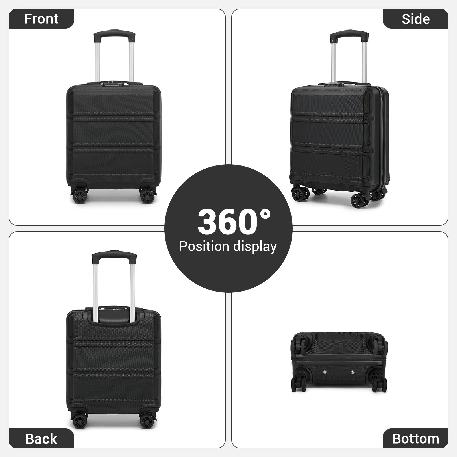 Kono ABS Hard Shell Under-Seat Cabin Suitcase with Spinner Wheels (KSK2596) - Black