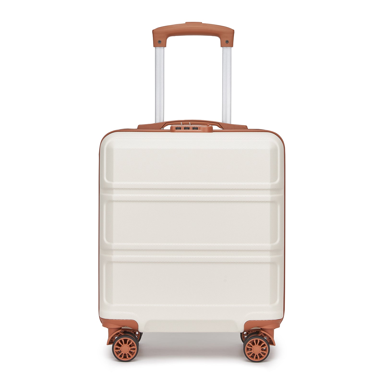 ABS Hard Shell Under-Seat Cabin Suitcase with Spinner Wheels – Cream & Brown
