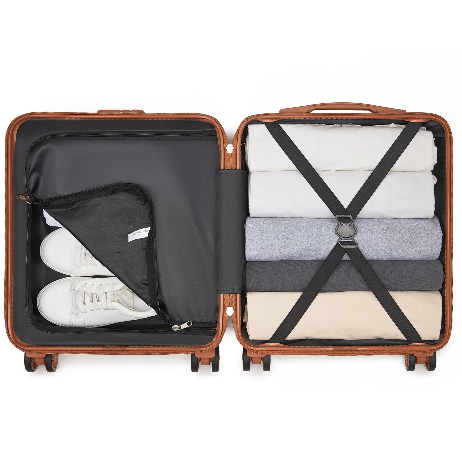 ABS Hard Shell Under-Seat Cabin Suitcase with Spinner Wheels – Cream & Brown