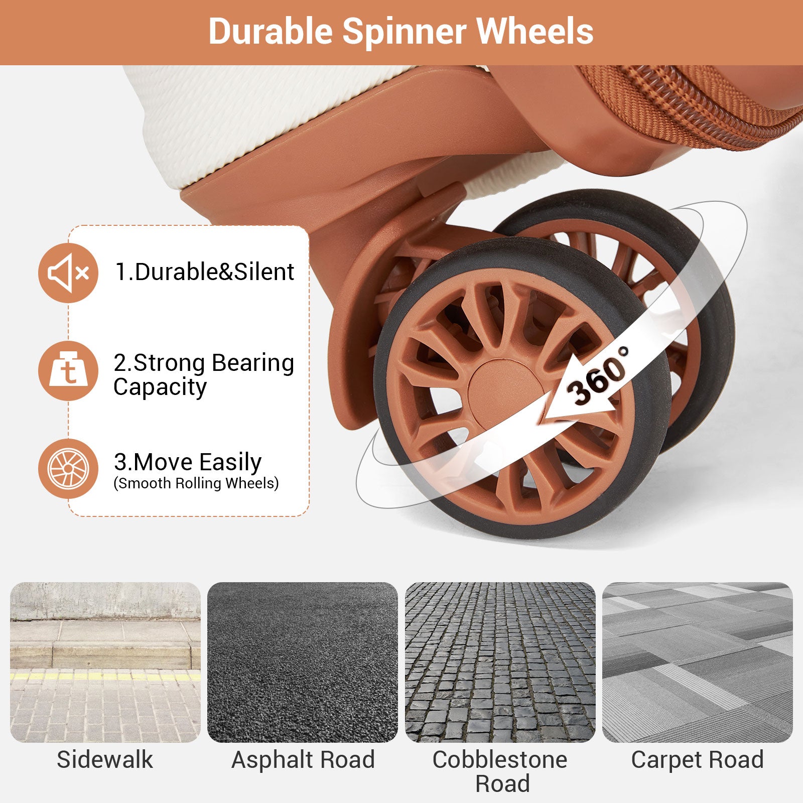 ABS Hard Shell Under-Seat Cabin Suitcase with Spinner Wheels – Cream & Brown