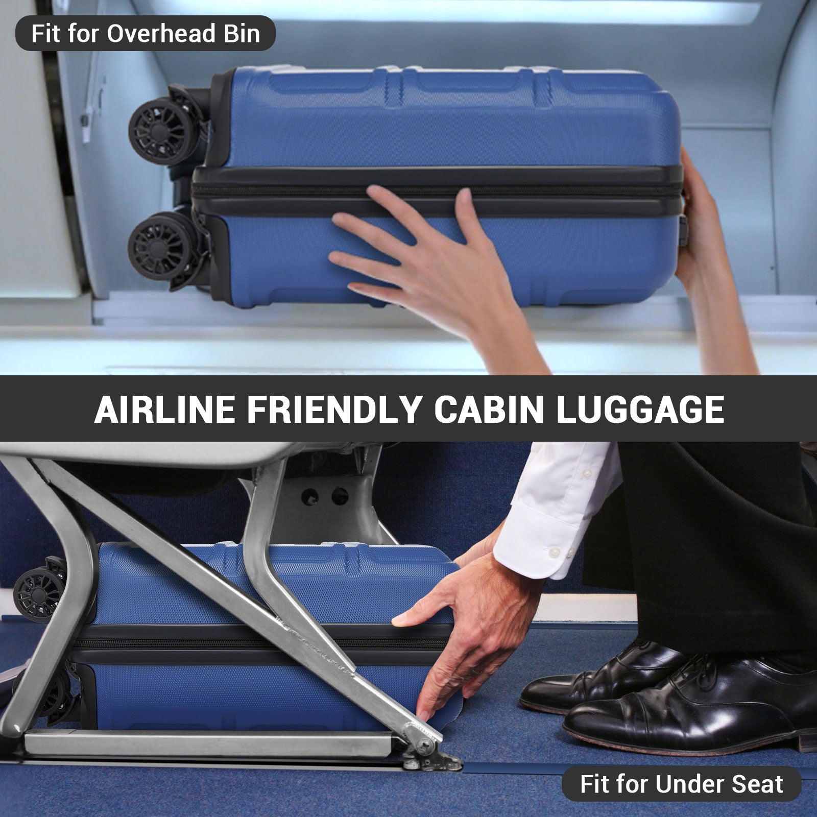 ABS Hard Shell Under-Seat Cabin Suitcase with Spinner Wheels – Navy