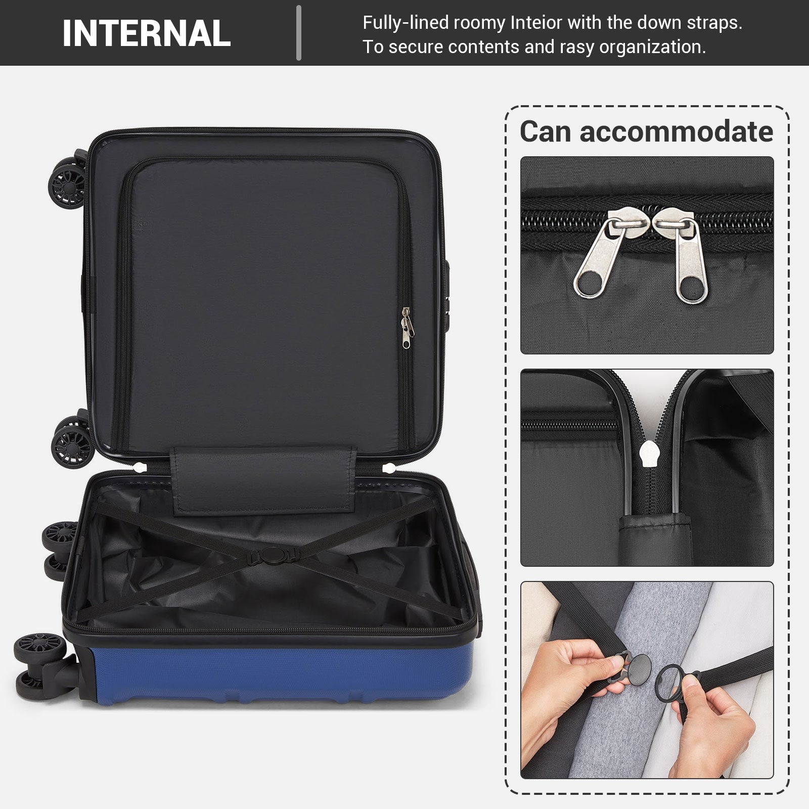 ABS Hard Shell Under-Seat Cabin Suitcase with Spinner Wheels – Navy