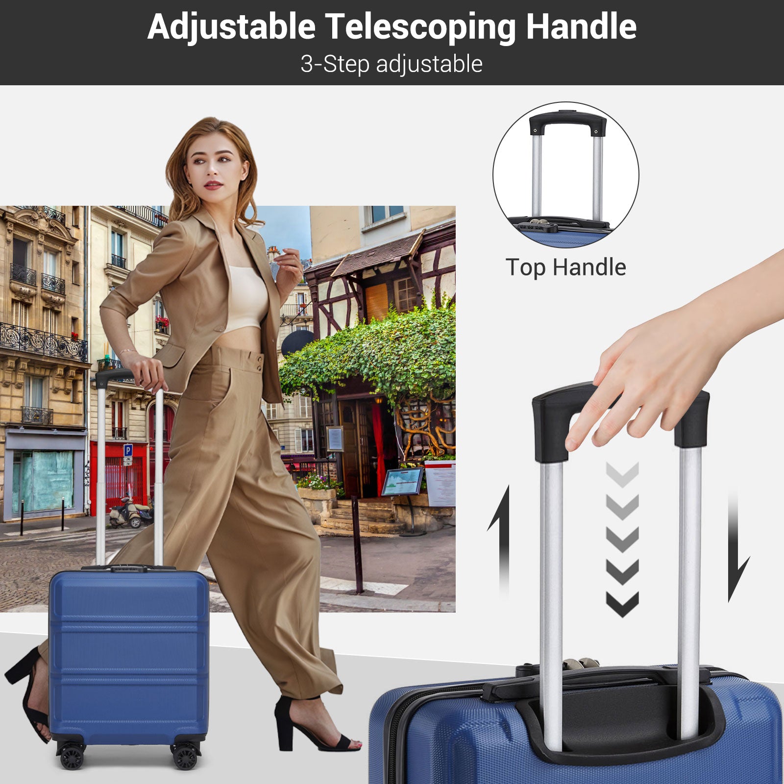 ABS Hard Shell Under-Seat Cabin Suitcase with Spinner Wheels – Navy