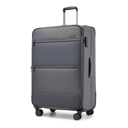 British Traveller Sleek Tough Travel Soft-Shell Suitcase with Silent TPE Spinners, TSA Security and Laptop Sleeve (KSB2597) - Grey