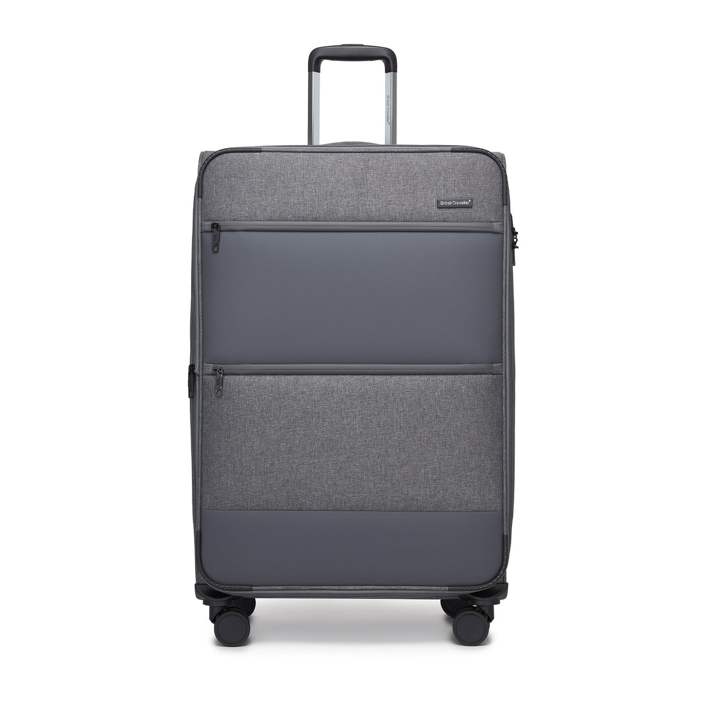 British Traveller Sleek Tough Travel Soft-Shell Suitcase with Silent TPE Spinners, TSA Security and Laptop Sleeve (KSB2597) - Grey