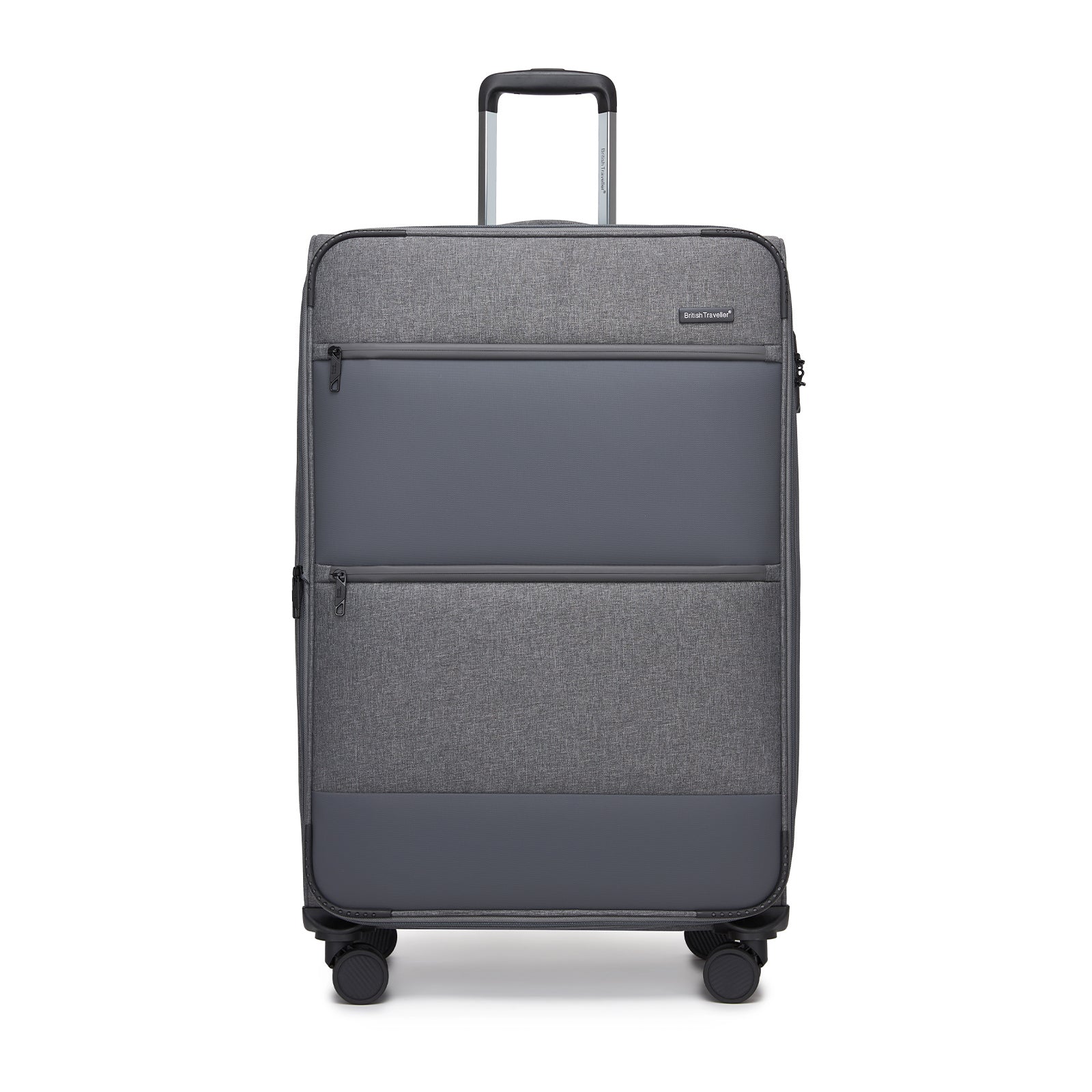 British Traveller Sleek Tough 3-Piece Travel Soft-Shell Suitcase with Silent TPE Spinners, TSA Security and Expandable Checked Sizes (KSB2597) - Grey