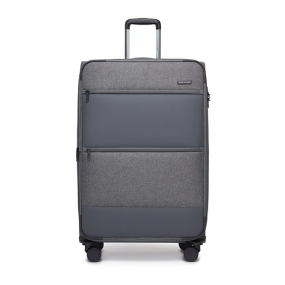 British Traveller Sleek Tough 3-Piece Travel Soft-Shell Suitcase with Silent TPE Spinners, TSA Security and Expandable Checked Sizes (KSB2597) - Grey
