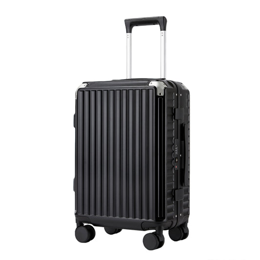 Kono Zipperless Aluminium Frame PC Hard Shell Suitcase – Smart Lock Travel Luggage with Phone Holder & Cup Holder (KSK2693) - Black