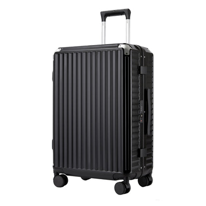 Kono Zipperless Aluminium Frame PC Hard Shell Suitcase – Smart Lock Travel Luggage with Phone Holder & Cup Holder (KSK2693) - Black
