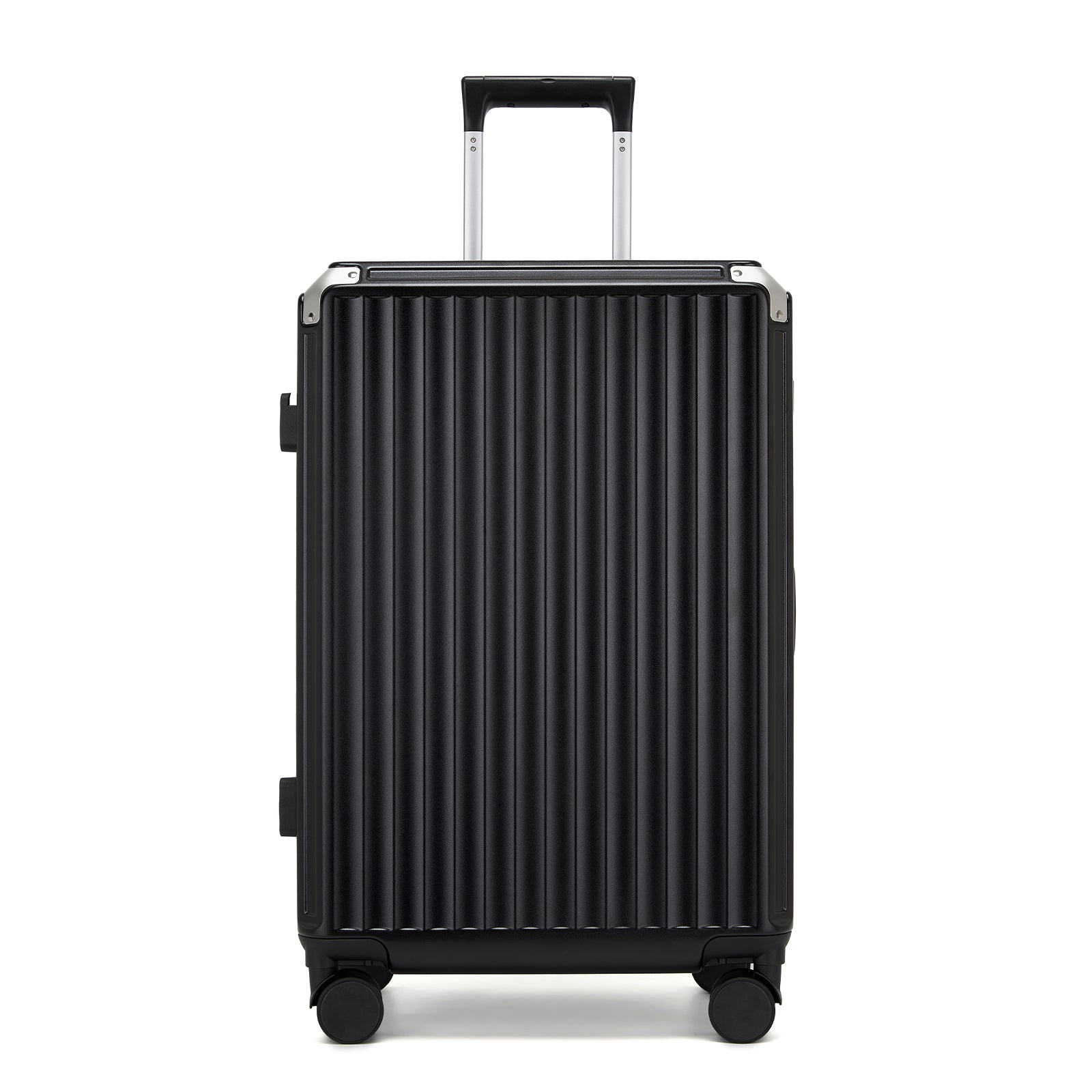 Kono Zipperless Aluminium Frame PC Hard Shell Suitcase – Smart Lock Travel Luggage with Phone Holder & Cup Holder (KSK2693) - Black